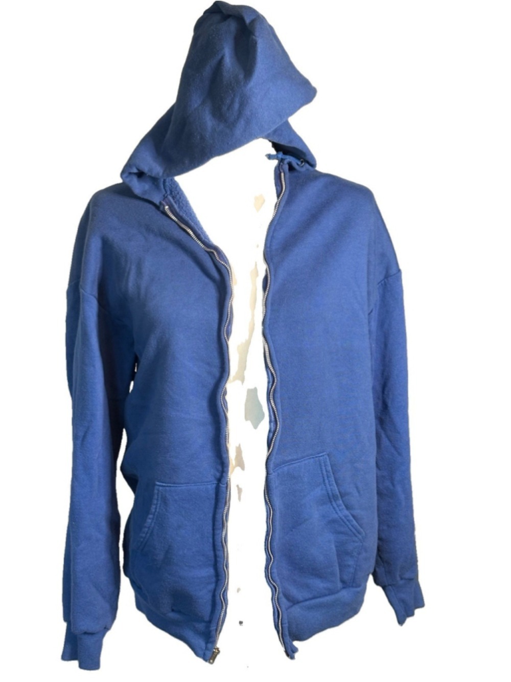 Vintage 90s Jerzees Full Zip Hoodie XL Blue Made in USA Blank Sweatshirt Grunge